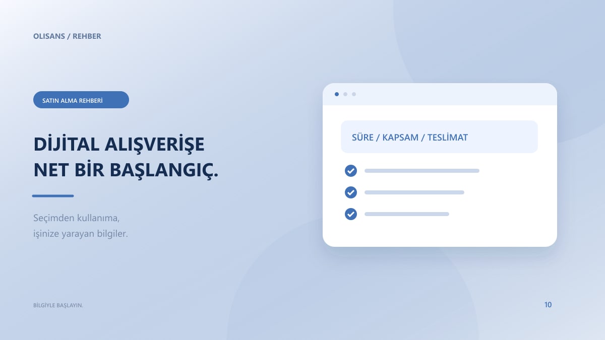 Dijital ürün kartı, paket bilgileri ve sipariş kontrol adımları