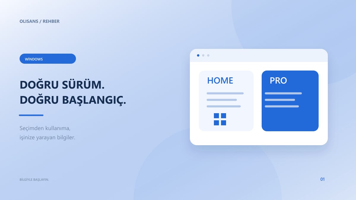 Home ve Pro seçeneklerini karşılaştıran iki çalışma ekranı