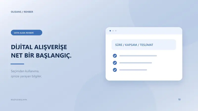 Dijital ürün kartı, paket bilgileri ve sipariş kontrol adımları